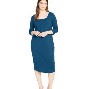 Universal Standard Cocoon Dress Midi Square Neck Stretch Poseidon Blue Size 16